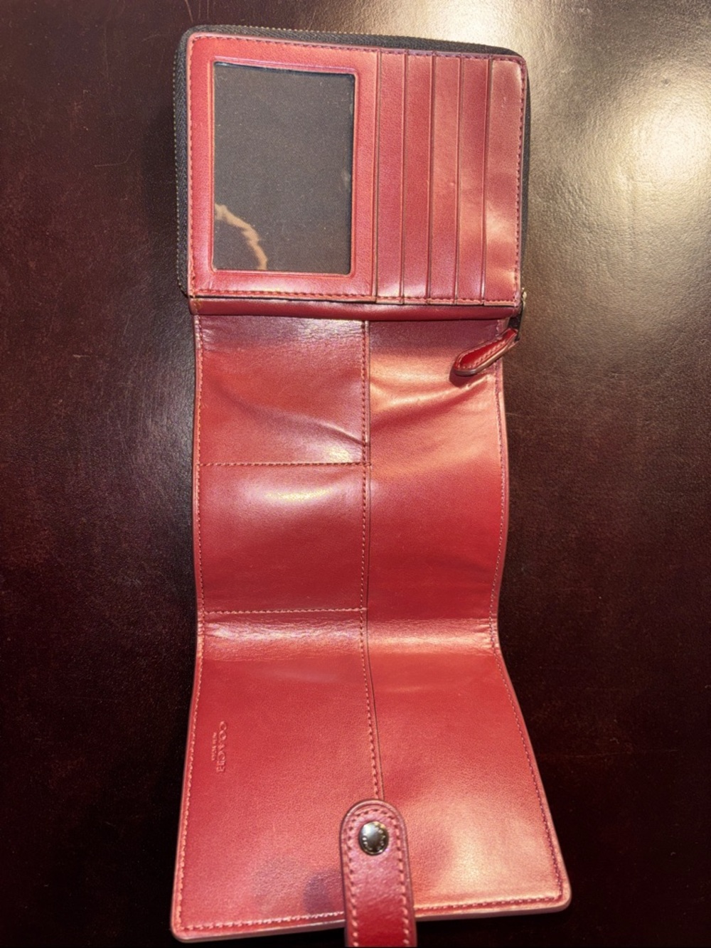 Coach Red Leather Button-Flap Wallet - Picture 2 of 6